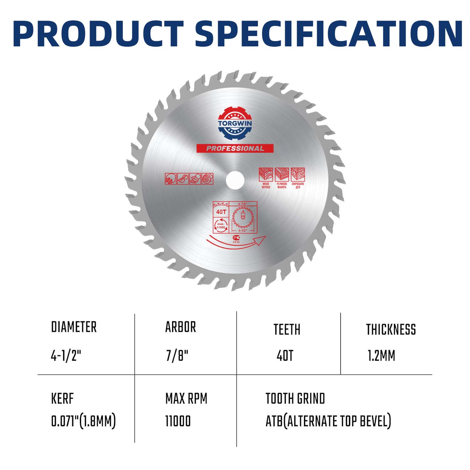 4 1/2 in 40T Circular Saw Blade Carbide Tipped Teeth